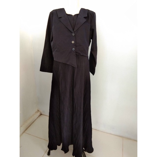 Gamis Plisket Blazer Navy SALE 70rb Termurah