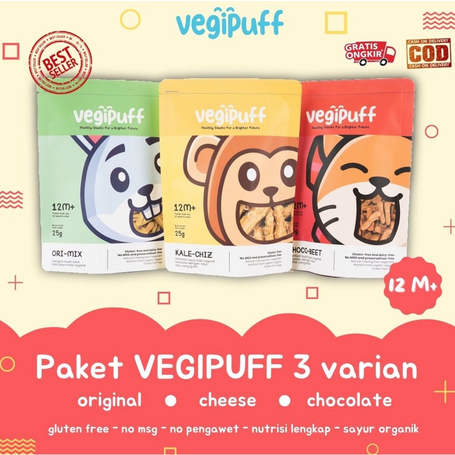 

Vegipuff Snack Anak Bayi 1 Th Ke Atas - Cemilan Sehat Organik 25 G - Paket 3 Varian - Orimix + Chocobeet + Kalechiz