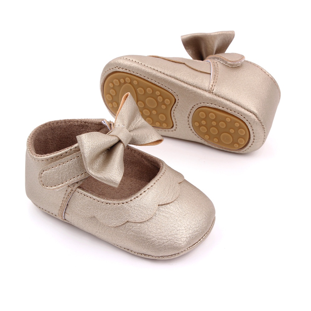 Flats Shoes IMPORT Tapak Karet Sepatu Flat Anak Perempuan Prewalker Bayi Impor Motif Pita Emas Ribbon Tie