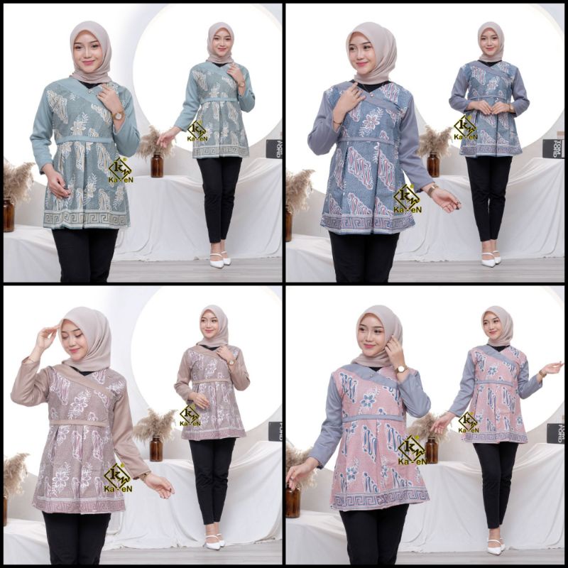 Atasan batik wanita kantor bluse kembang seno