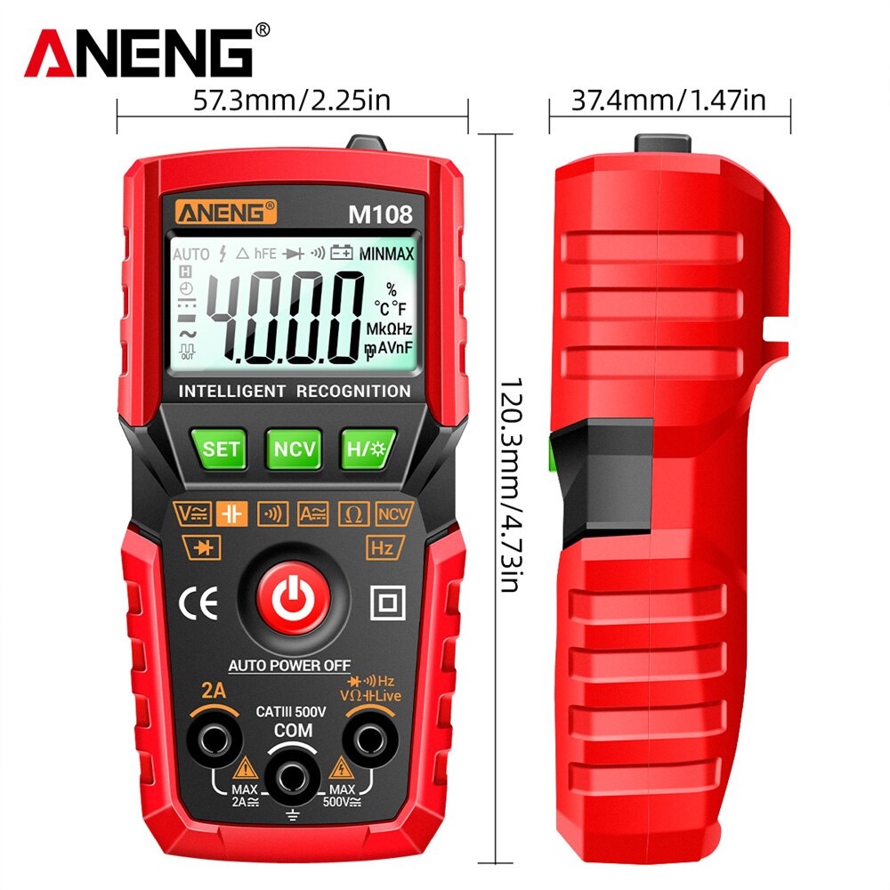 ANENG Mini Digital Multimeter ACDC Electrical Voltage Tester - M108 - Black/Red