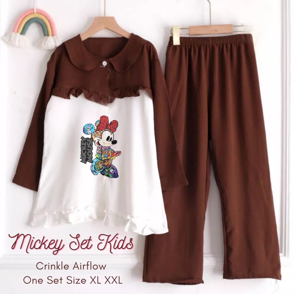 SET MICKY MOUSE Viral ANAK PEREMPUAN CRINKLE AIRFLOW // MORLIN SET SIZE XL XXL MICKEY SET AMELIA KIDS