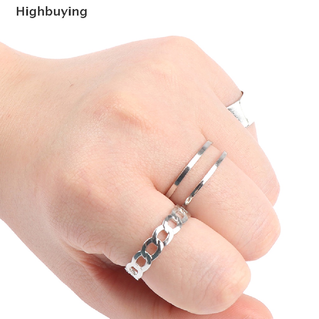 Hbid Hip Hop Hollow Out Resizable Rings Set Untuk Punk Tekuk Logam Tembaga Cincin Bulat Glory