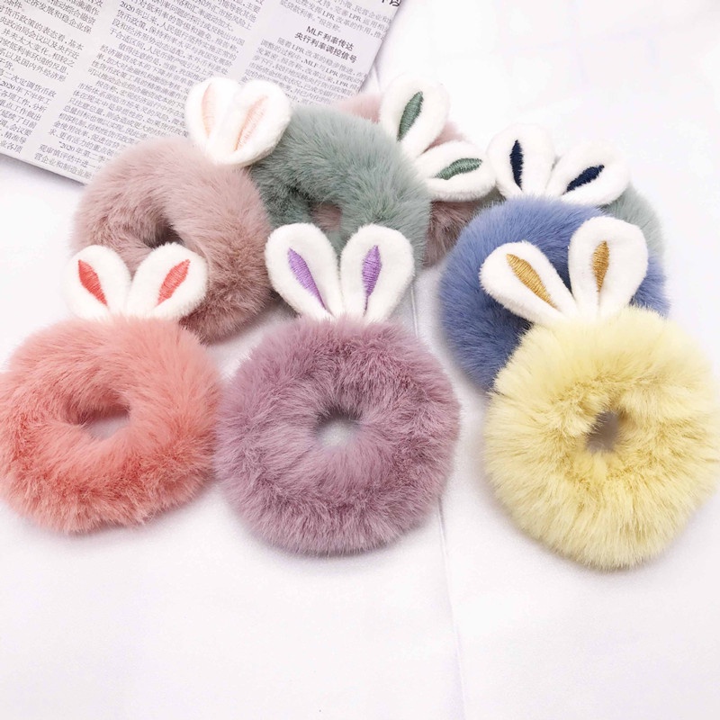 (Hello Girl)F189 Scrunchie Bulu Kelinci  Ikat Rambut Cepol Wanita Kekinian Gaya Korea Import