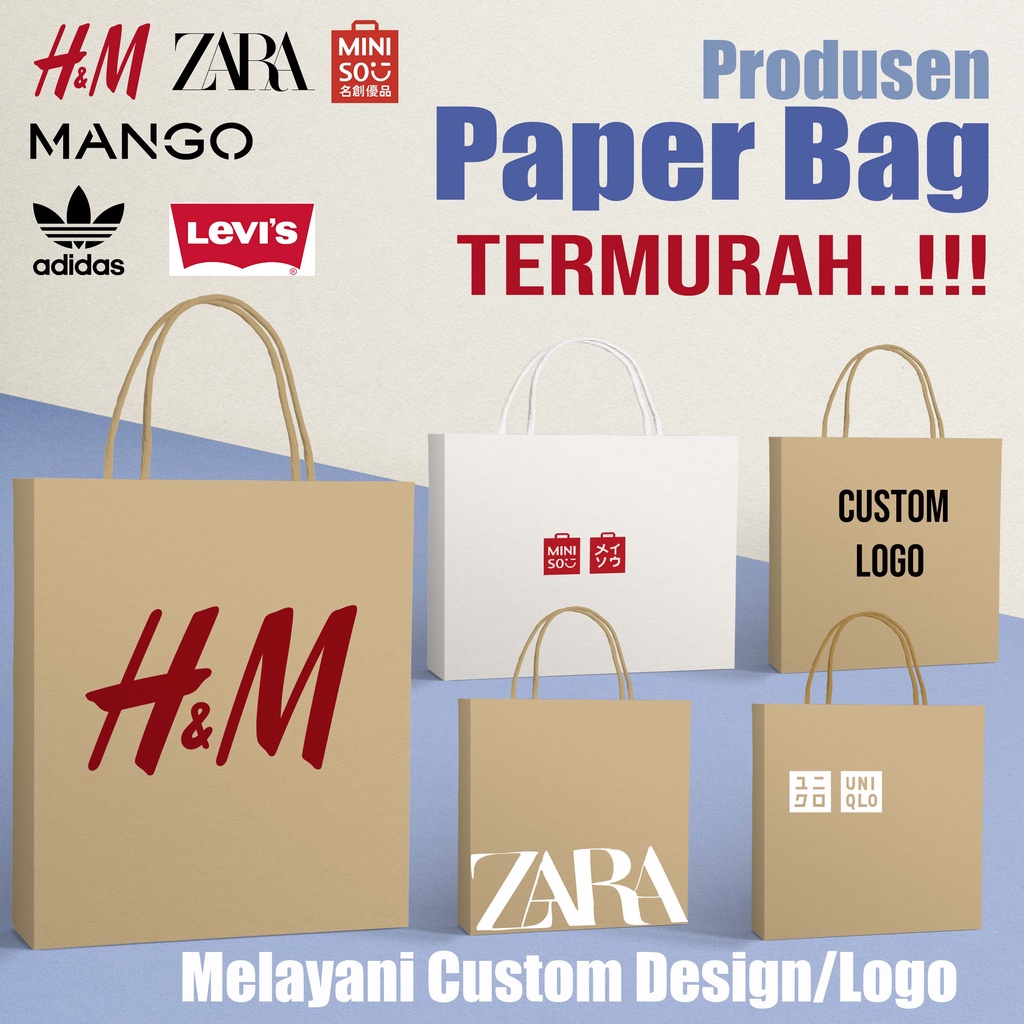

Paper Bag H&M | Paperbag Miniso | Paper Bag Miniso | Zara | Levis | Uniqlo | Mango | Paper Bag Custom | Paperbag Custom Design Ukuran