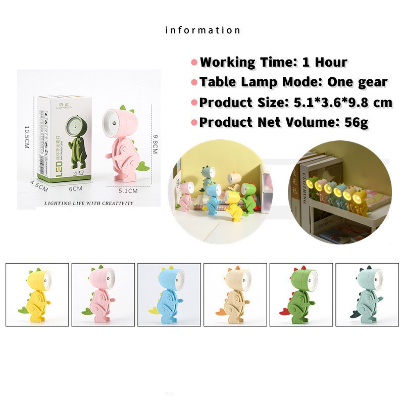 Baru DIY Kartun Mini Lampu Malam Lucu Dekorasi Desktop Lipat Ins Lampu Meja Dinosaurus Mini Night Light