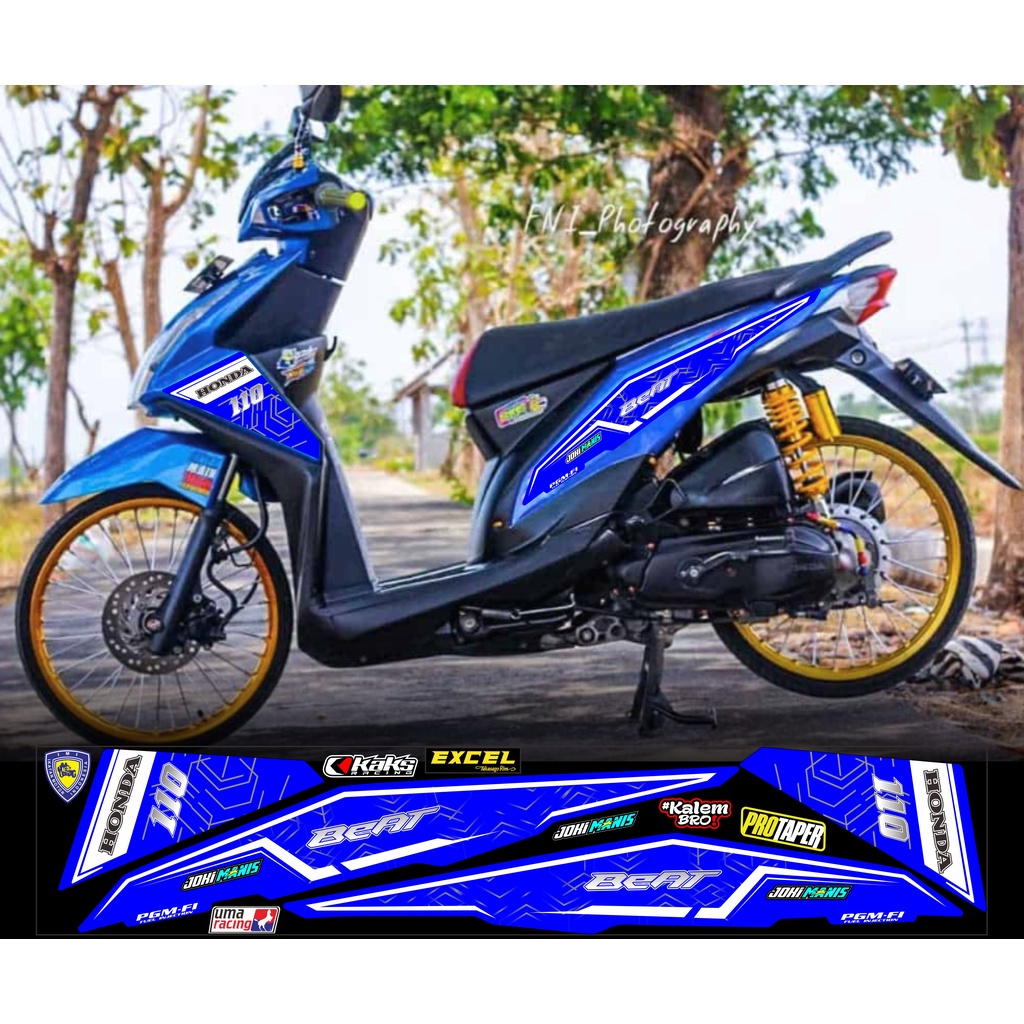 STICKER STRIPING VARIASI HONDA BEAT FI WARNA WARNA BIRU LIS PUTIH
