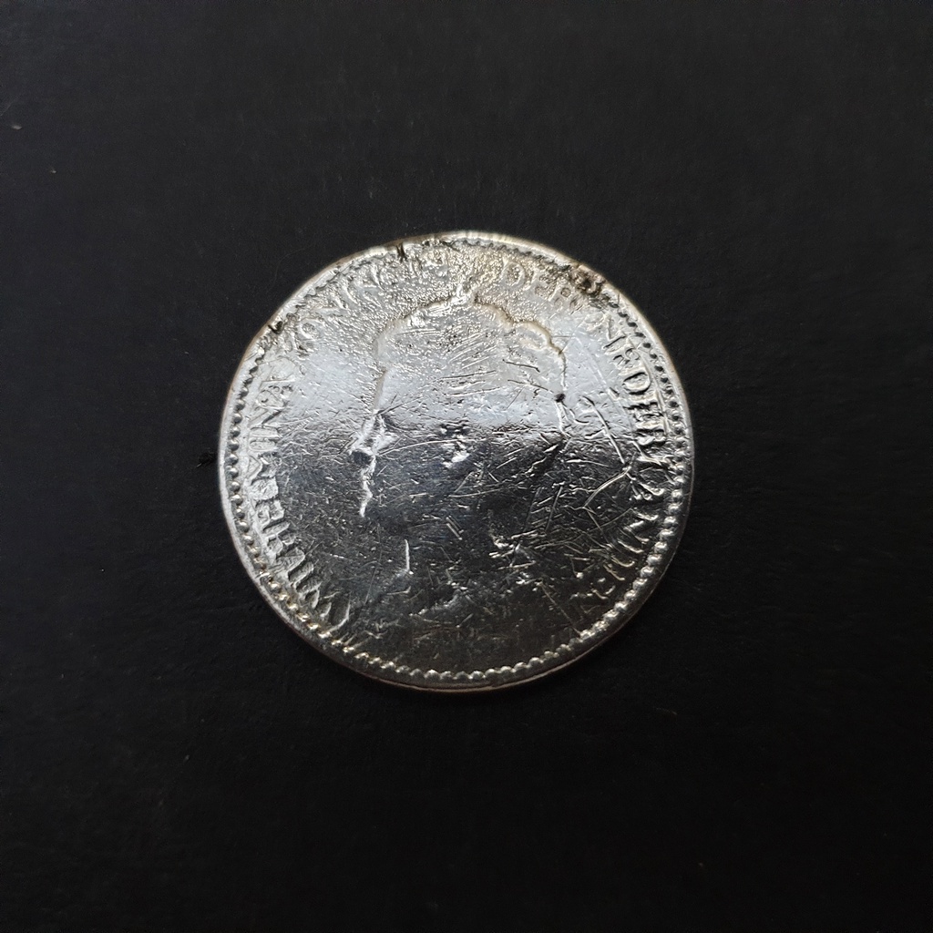 Uang Koin Perak Belanda 1 Gulden Wilhelmina Tahun 1910