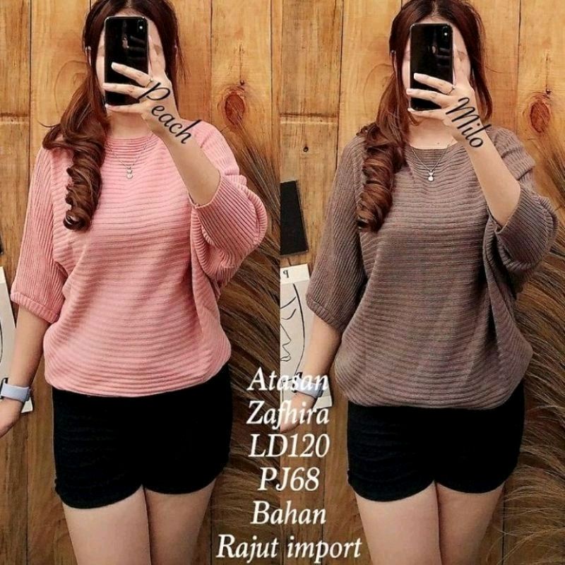 Atasan Rajut Zafhira Batwing Premium / Blouse Rajut Kalong Wanita / Atasan Rajut Batwing