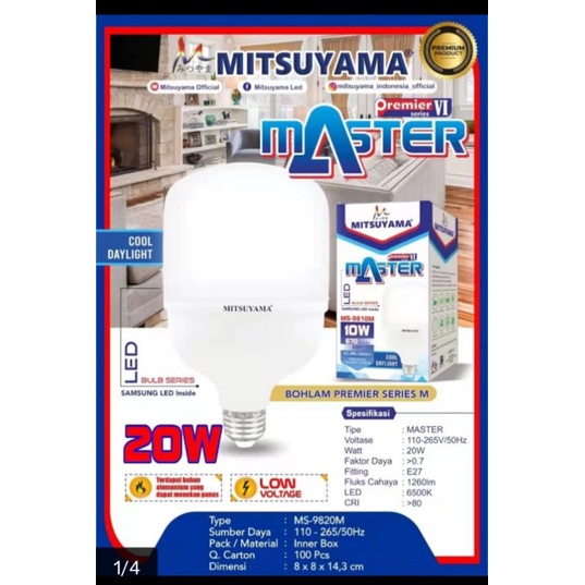 Bohlam Premier Series Master Mitsuyama MS-9820M cahaya putih cool day 20w