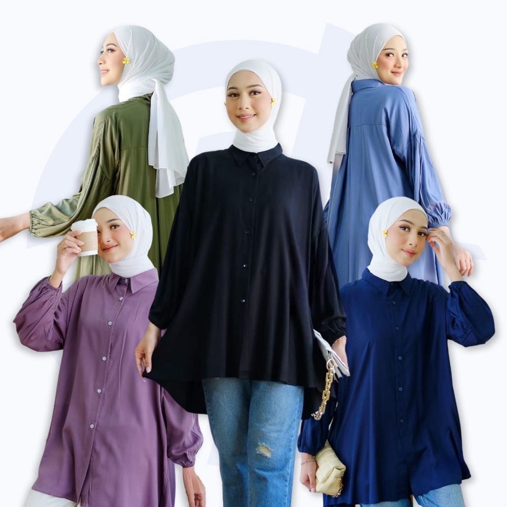 Blouse Wanita Korean Style Rayon Polos Jumbo LD 140 Baju Atasan Remaja Oversize Lengan Panjang Kekin