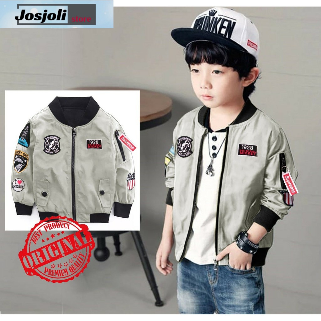 JOSJOLI_STORE/Jaket Bomber Kids Mickey/Jaket Anak Laki-Laki/Pakaian Anak Laki-Laki Lengan Panjang/Usia 5-7 Tahun