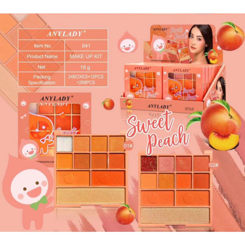 Anylady SWEET PEACH Eyeshadow &amp; Highlighter &amp; Blusher Peach 841