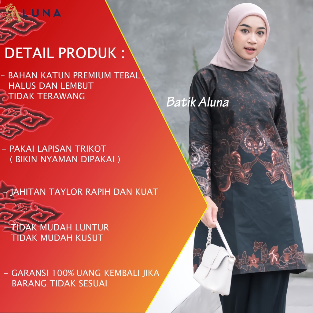 Batik Wanita Tunik Lengan Panjang Katun Lapis Trikot Premium Modern Original Batik Kerja Kantor Kondangan Size M L XL XXL 010