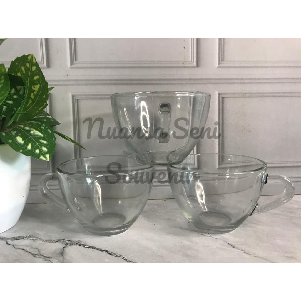 Souvenir Gelas Cangkir Minum Kopi Mug Gagang Gelas Kaca Motif Bening Polos