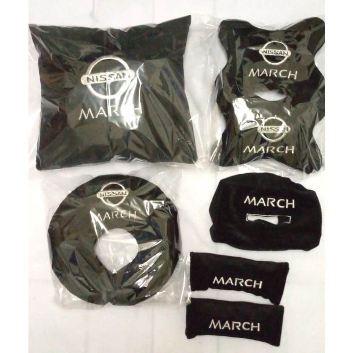 Nissan March bantal mobil custom aksesoris interior sandaran kepala headrest alas jok 5 in 1