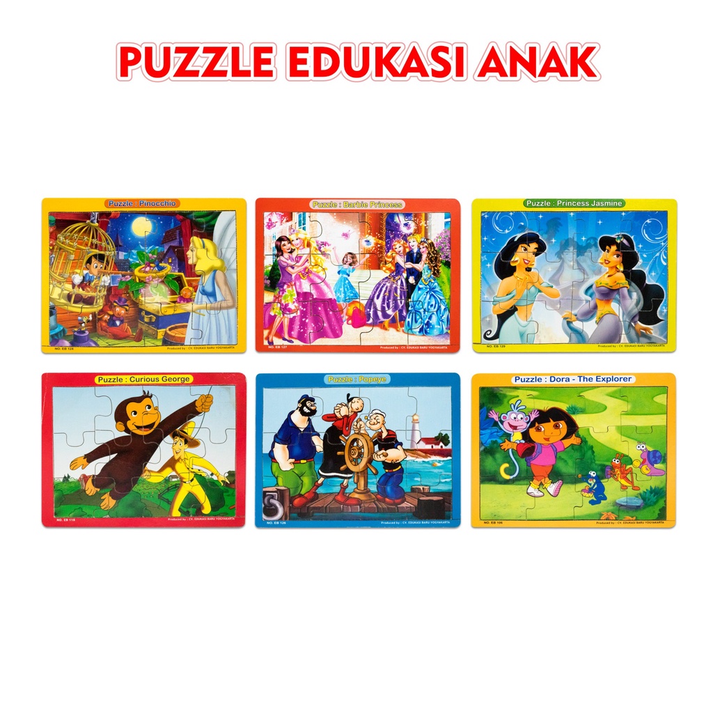 Puzzle Edukasi Bahan Kayu MDF Seri Princess Jasmine / Barbie 1 / Barbie 2 / Tinkerbell / Disney / Pi