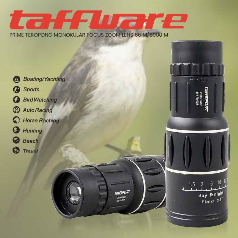 TaffSPORT Prime Teropong Monokular Focus Zoom Lens 66 M/8000 M - 16x52