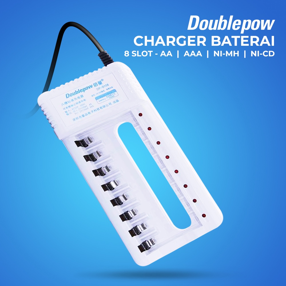Baterai Charger AAA / AA Doublepow` 8 Slot Battery` Recharger Batre Cas A3 / A2
