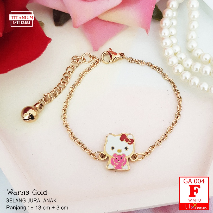 GA 006 Gelang Anak Titanium Hello Kitty Perhiasan Anti Karat Selamanya Warna Gold Luxx Xuping