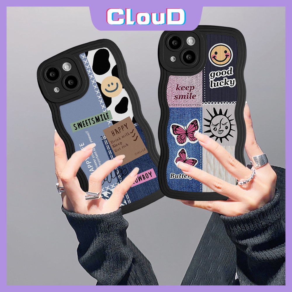 Butterfly Cowboy Smiley Splice Pattern Case Realme C35 C25 C33 C15 C12 C25Y C20A C20 9i 8Pro C30 C25s 6i 7i 7 5 9Pro+8i 5i 9 8 10 C3 C17 C11 C21Y Lembut Tpu Bergelombang Ege Penutup Belakang