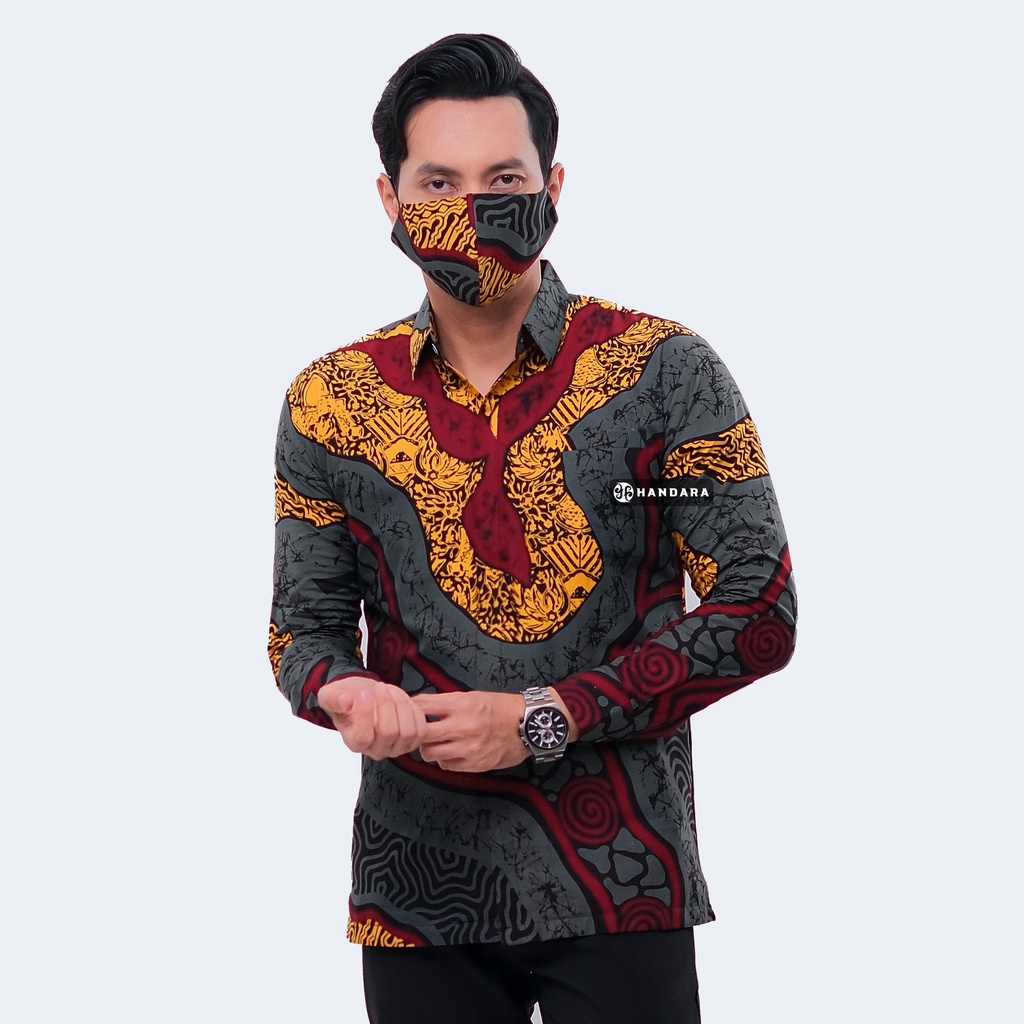 Baju Kemeja Batik Pria Lengan Panjang Slim Fit Premium Modern Full Furing Katun Halus Original Handara Motif Gurdo Abstrak HB-311