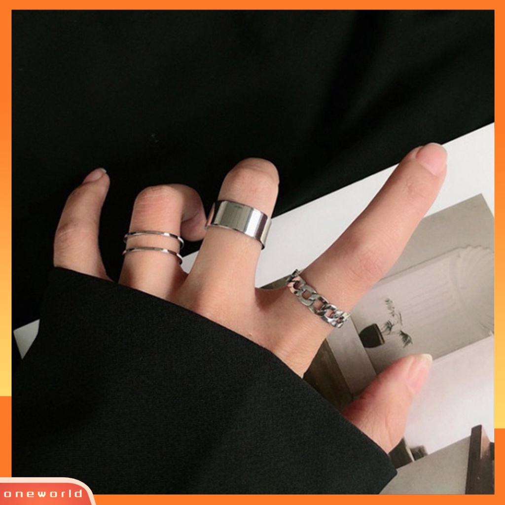 {oneworld} 3pcs Cincin Wanita Kepribadian Hip-hop Adjustable Open End Finger Joint Dekorasi