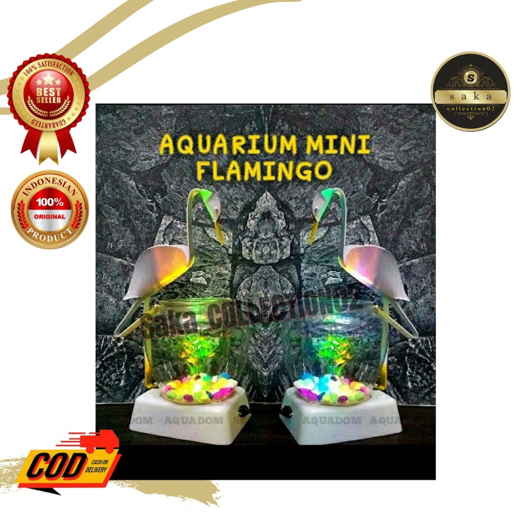 AQUARIUM MINI IKAN HIAS LAMPU LED DAN BONUS AKSESORIES TERMURAH
