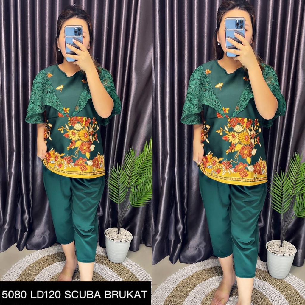 Setelan Scuba Wanita mix brokat Bahan Premium Tebal