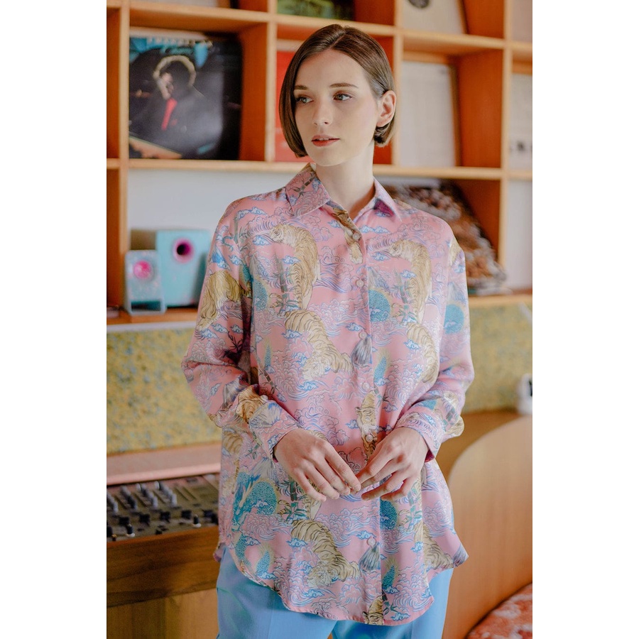 TIGRES OVERSIZE SATIN SHIRT - BENANG JARUM