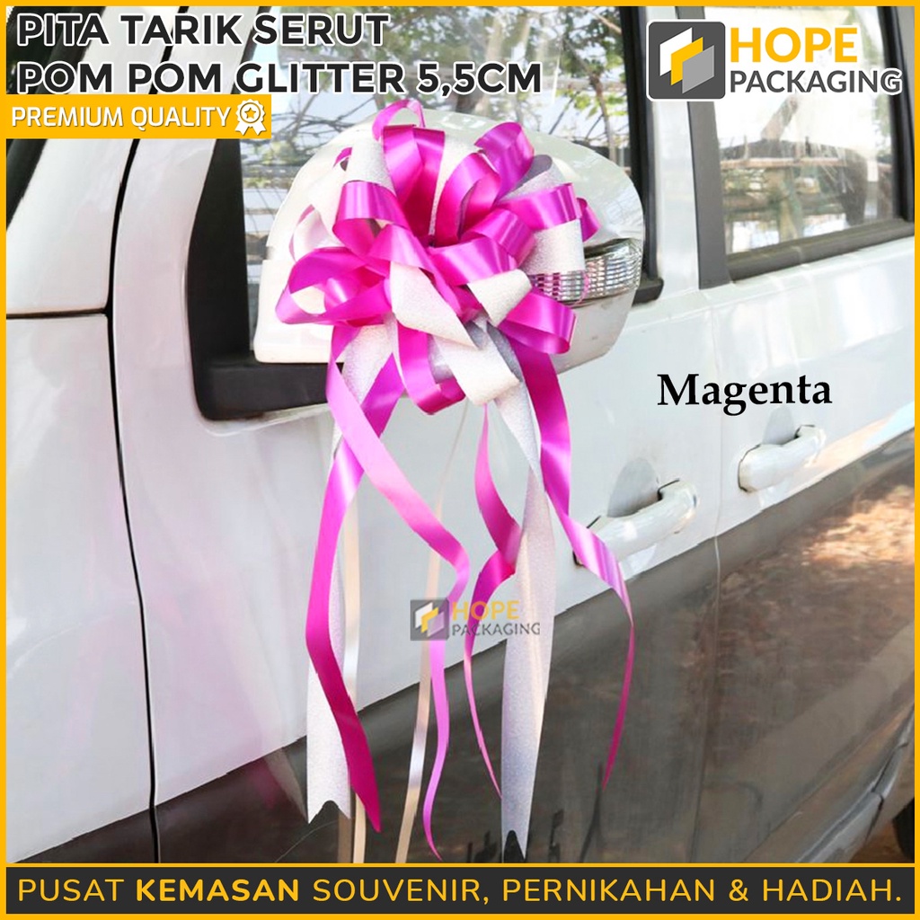 Pita Tarik Serut Pompom Glitter 5.5 cm / Perlengkapan Pesta Party Pernak Pernik Ultah Goodie Bag Souvenir Wedding