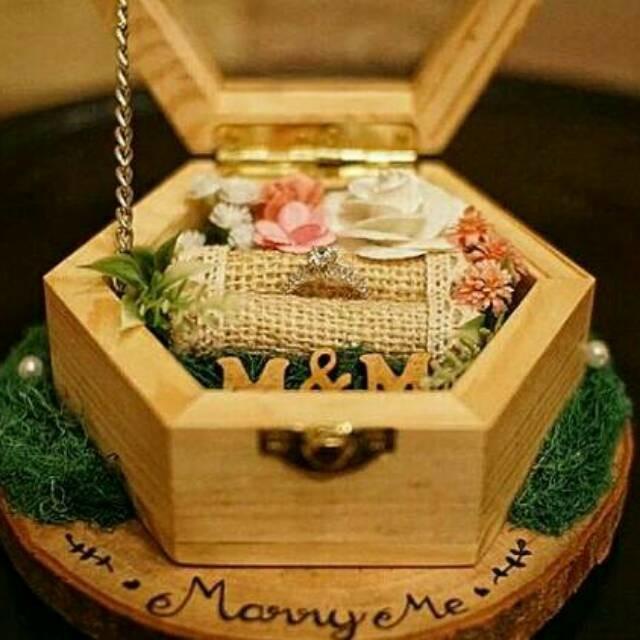 Kotak Cincin Tunangan Lamaran Pernikahan / Ring Box Rustic Seserahan
