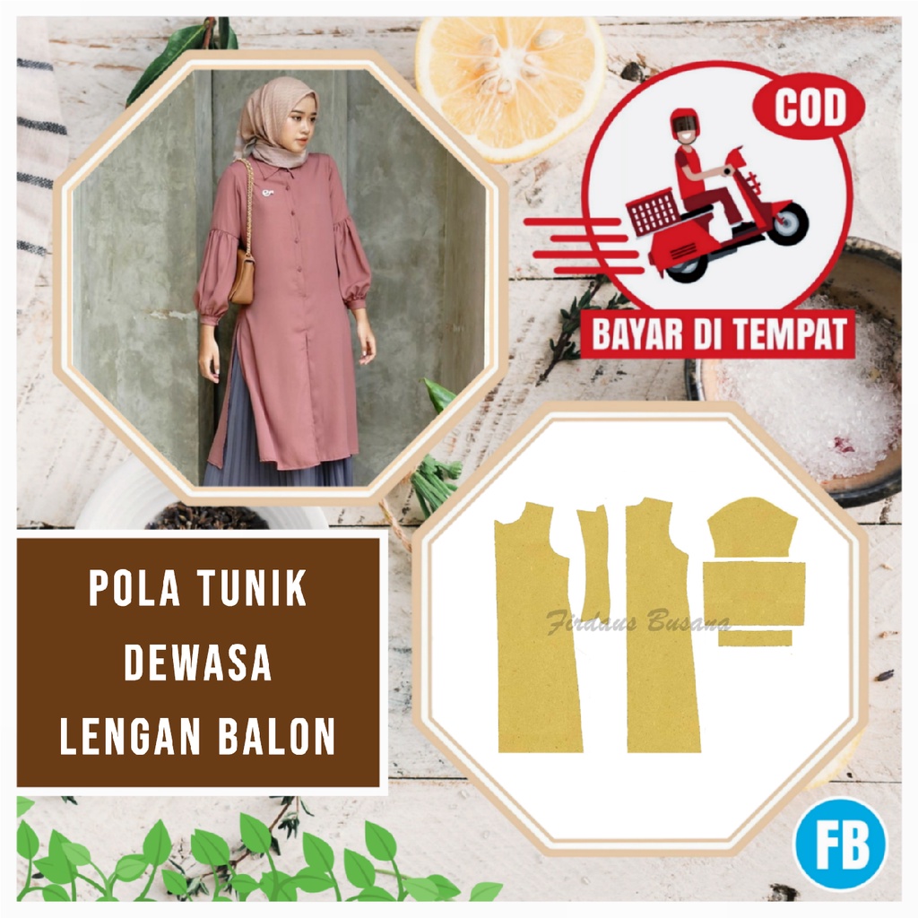 【COD】Pola Tunik Dewasa Lengan Balon Dewasa | Pola Baju Wanita Lengkap | Pola Instan | Pola Jiplak | 