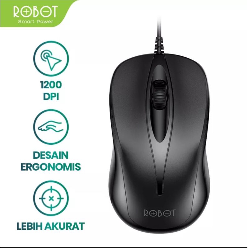 MOUSE KABEL 1200 DPI ROBOT M102 GARANSI 1 TAHUN