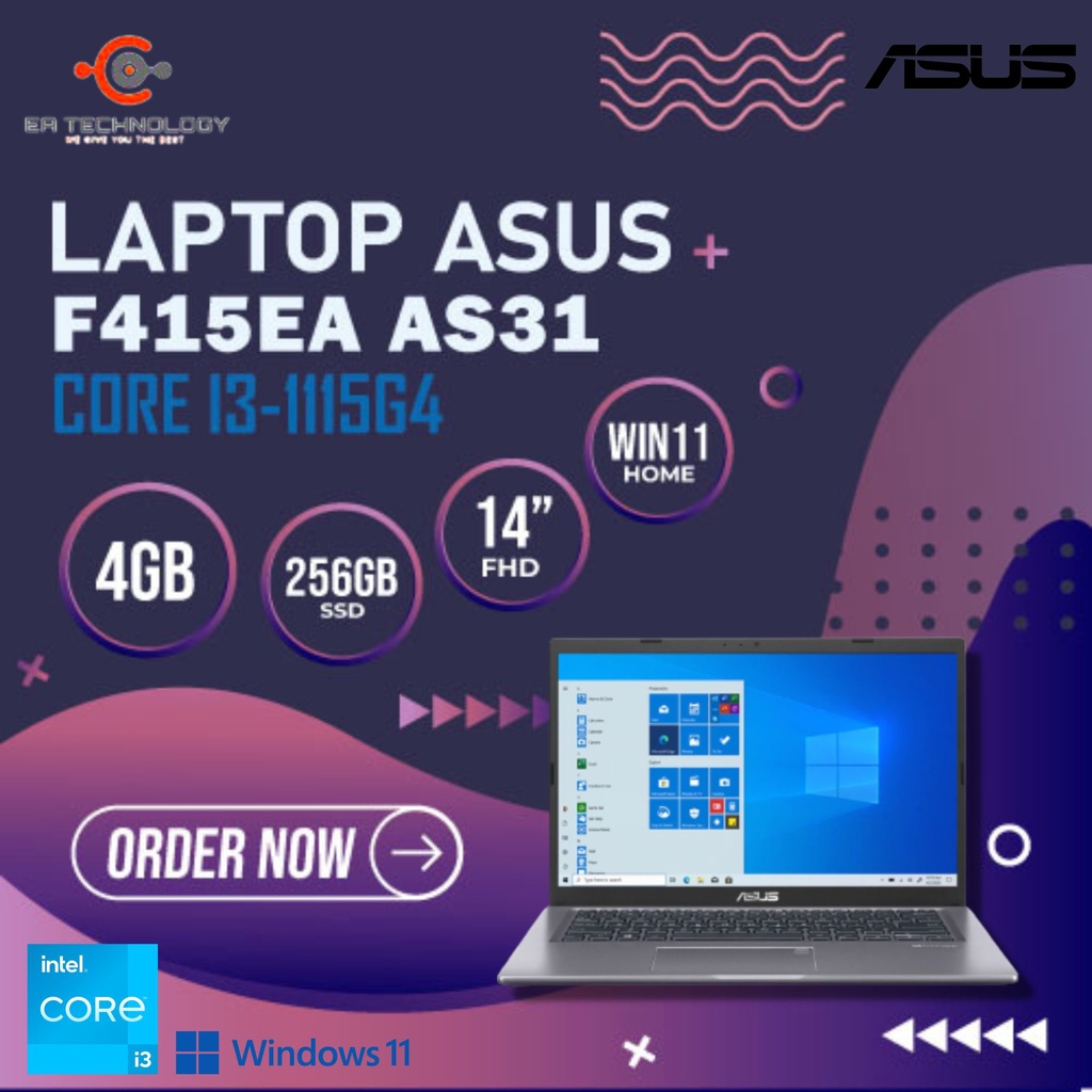 ASUS F415EA AS31 Core i3-1115G4 4GB 256GB SSD 14”FHD IPS Win11 Home