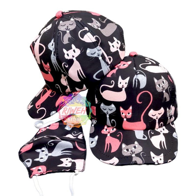 Topi Anak GRATIS Masker Motif Karakter Cewek Cowok Rekomendasi 3-10 Tahun Anti Panas Anti Debu