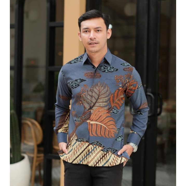 Baju Batik Pria Lengan Panjang ALYANA Blue Premium Reguler Modern Kemeja Formal Casual Acara Wisuda Kondangan