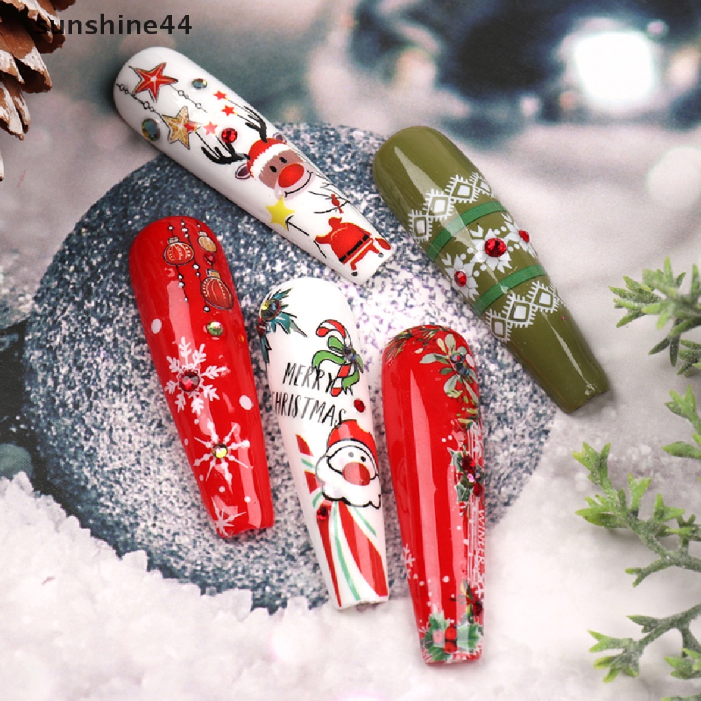 Sunshine 1lembar Stiker Kuku Natal Dekorasi Kuku UV Gel Nail Art Decals.