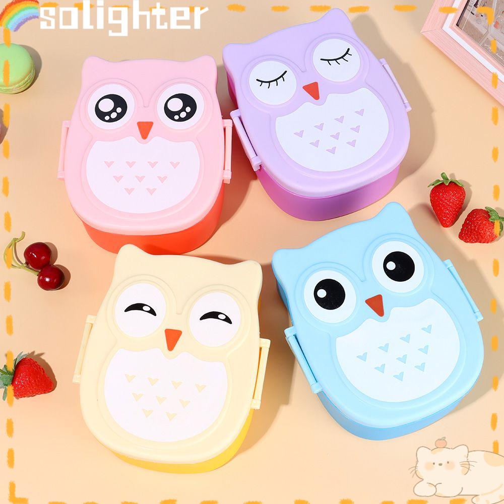 Solighter Lunch Box Kartun Sendok Cute Owl Wadah Makanan