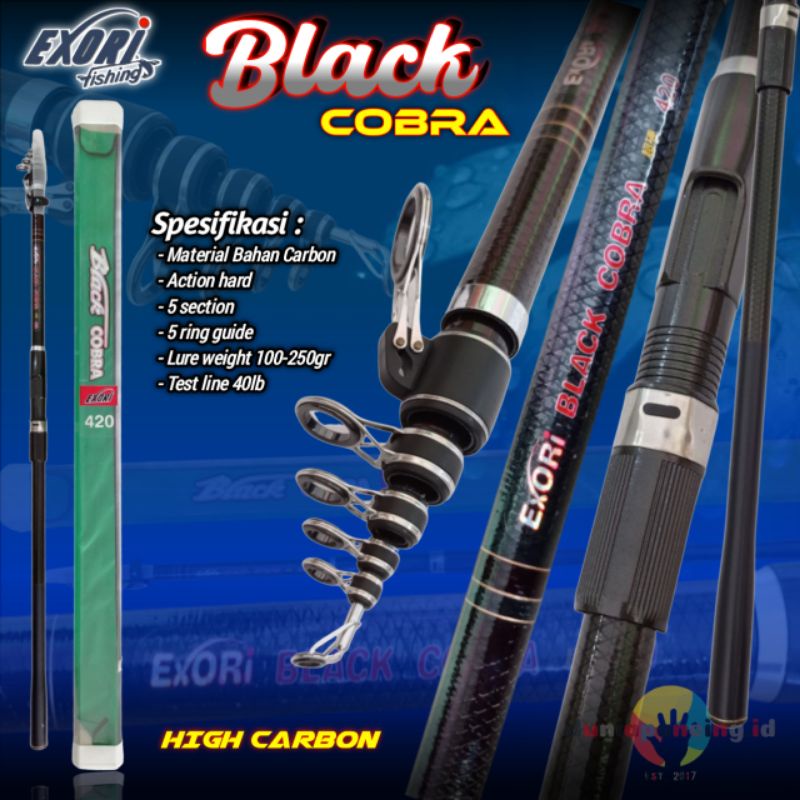 Joran surf exori black cobra 420 high carbon joran tebing dan pantai teleskopik