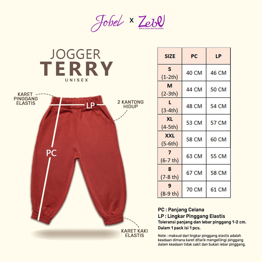 Jobel Jogger Terry / Celana Jogger Anak 1 - 9 Tahun