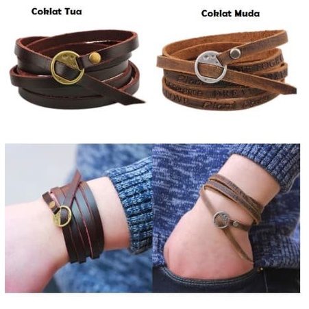 

Silahkan Order] Gelang kulit gaul keren pria wanita 011 - Cokelat Tua