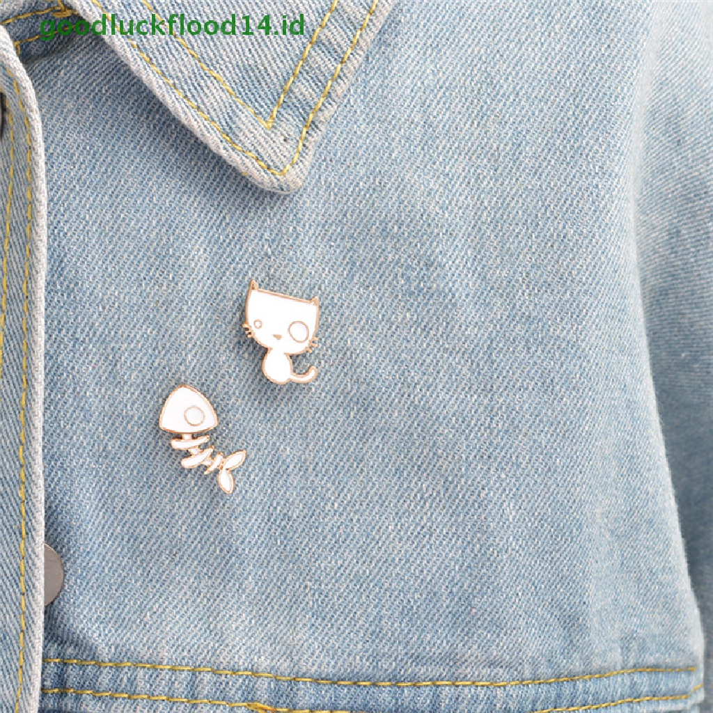 [GOOGFOUR] 2pcs/set Lucu Kucing Ikan Tulang Bros Pin DIY Denim Jaket Pin Lencana Perhiasan Hadiah [TOP]