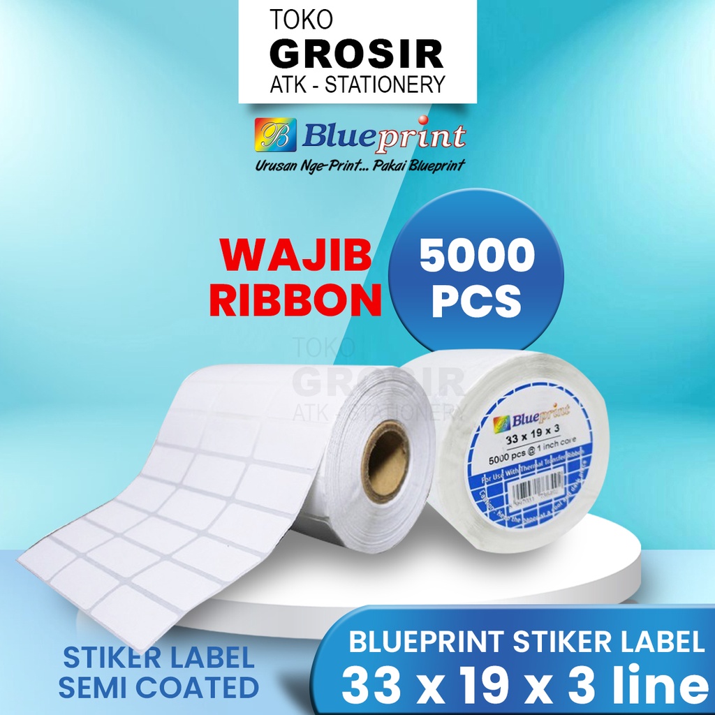

Sticker Barcode Semicoated 33x19x3 (1 ROLL) BLUEPRINT Label 33x19 mm 3 Line