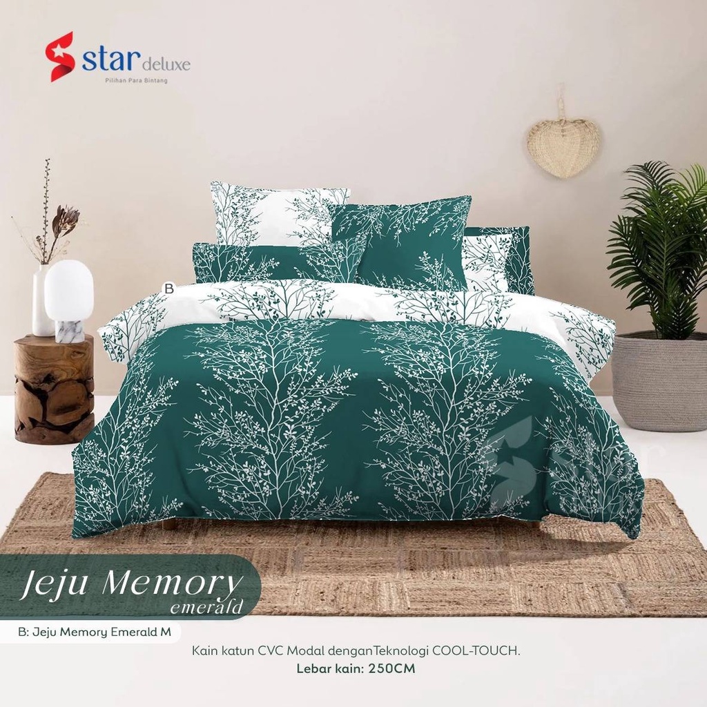 Bedcover & Sprei Premium Katun STAR Motif Jeju Memory Emerald