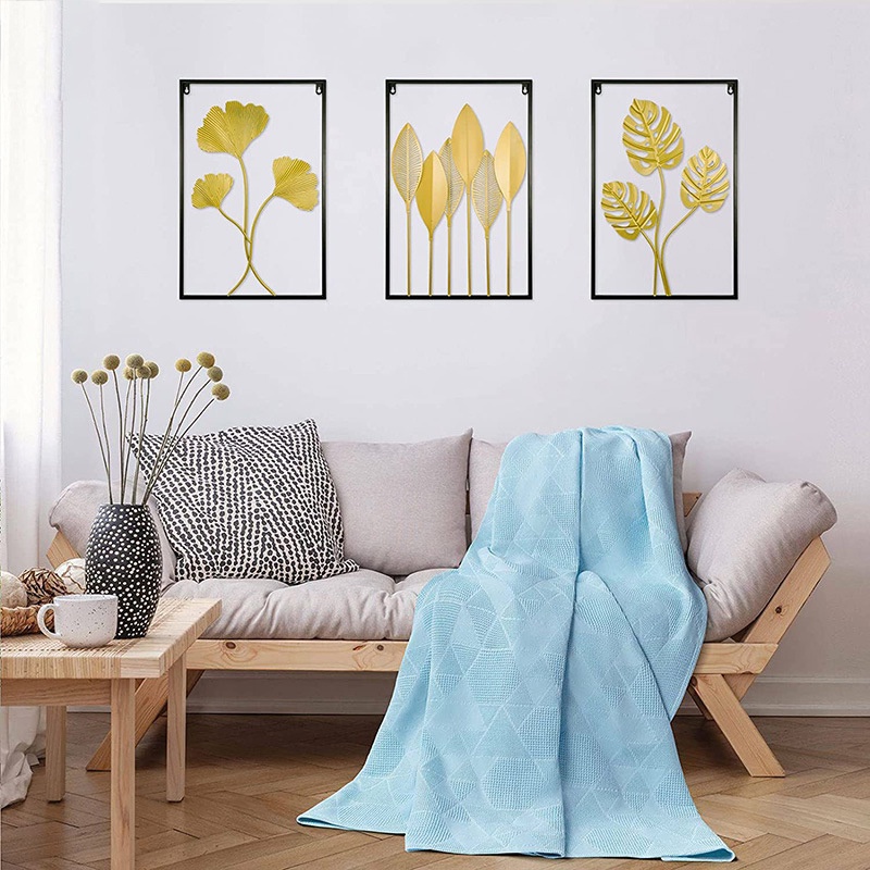 WallDecor Hiasan Dinding Frame Metal Gold Daun Leaf Ginko Scandinavian WALL Decor Besi Nordic 60x40