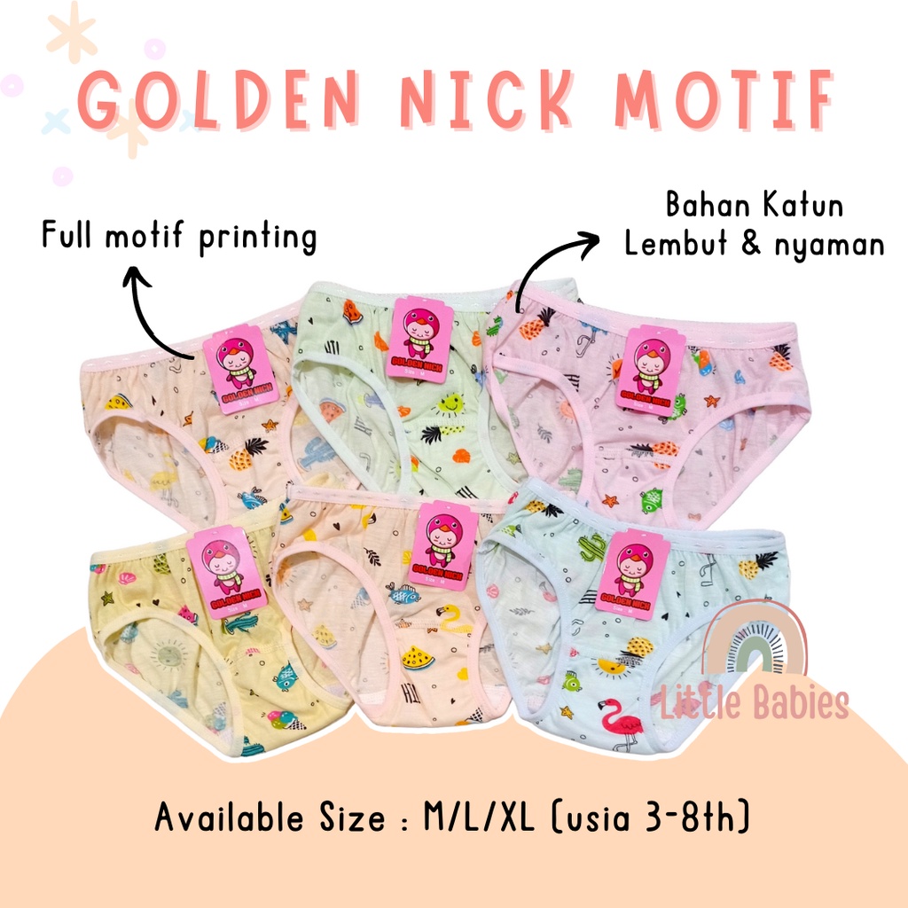 GOLDEN NICK Celana Dalam Anak Katun Halus Polos dan Motif