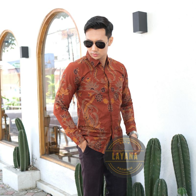 Kemeja Batik Adinatha Terracotta Slimfit Premium Modern