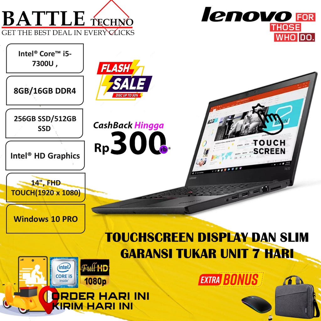 LAPTOP MURAH LENOVO THINKPAD T470 INTEL I5 7300U 16GB 512GB 14 FHD TOUCH WIN10PRO TERLARIS