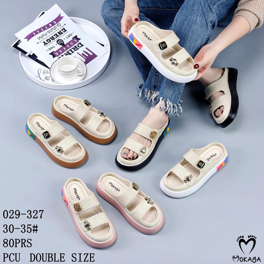 Sandal Slop Wanita dan Anak Cewek Ban 2 Bunny Gold Platform Tebal Super Empuk Casual Kekinian Import Mokaya / Size 30-41 (029-326/-327)